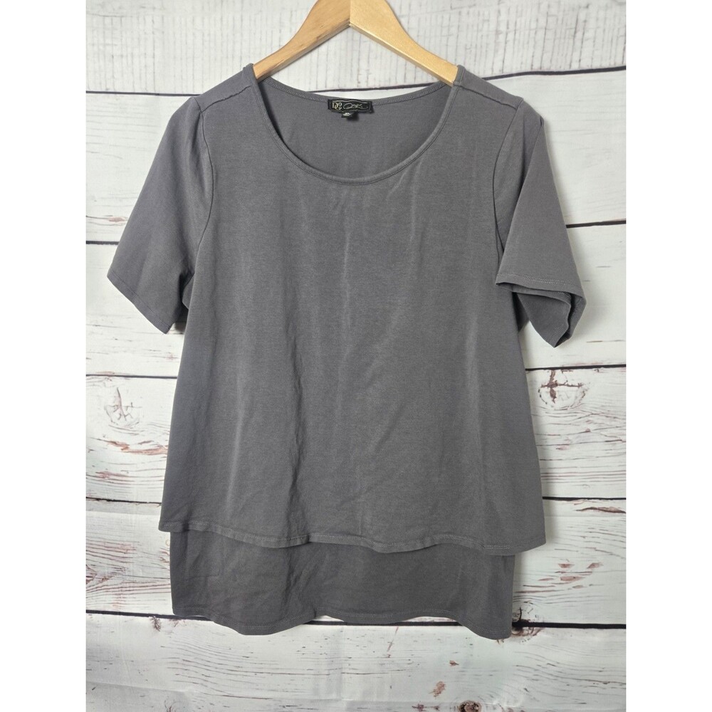DG2 by Diane Gilman Womens Top XL Gray Layered Hem Short Sleeve T-shirt Top